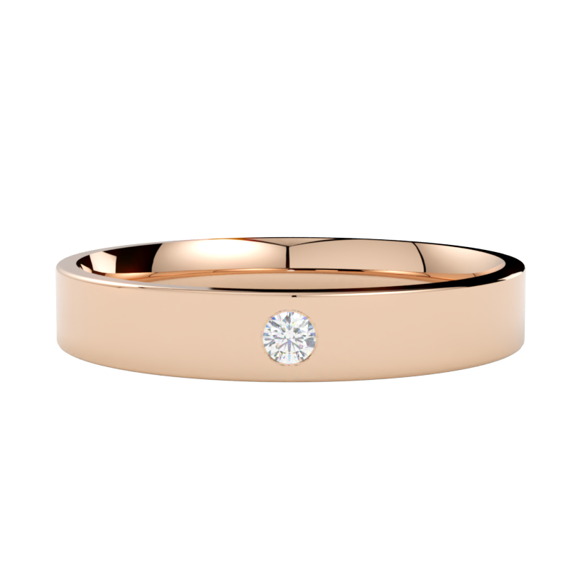 Płaska elegancka obrączka ślubna z diamentem różowe złoto